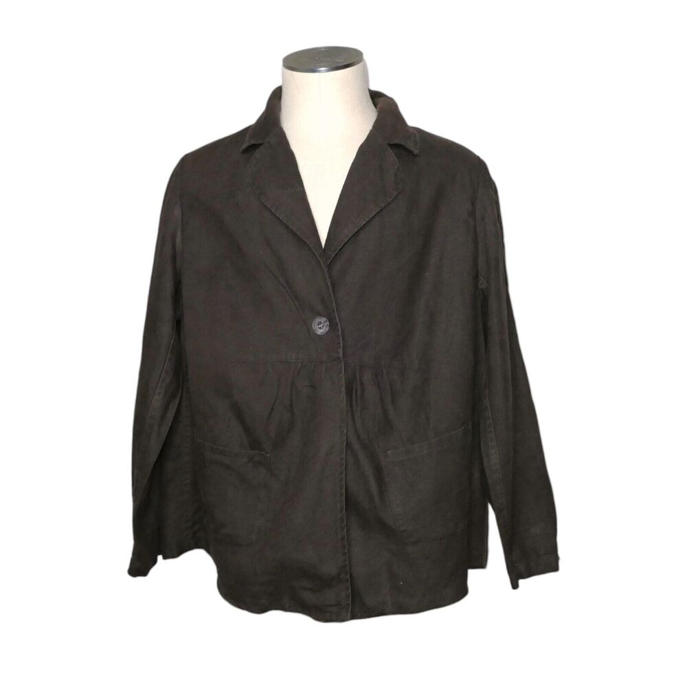Charter Club Woman 2XL 100% Linen Brown Blazer Jacket Brown Long Sleeve EUC